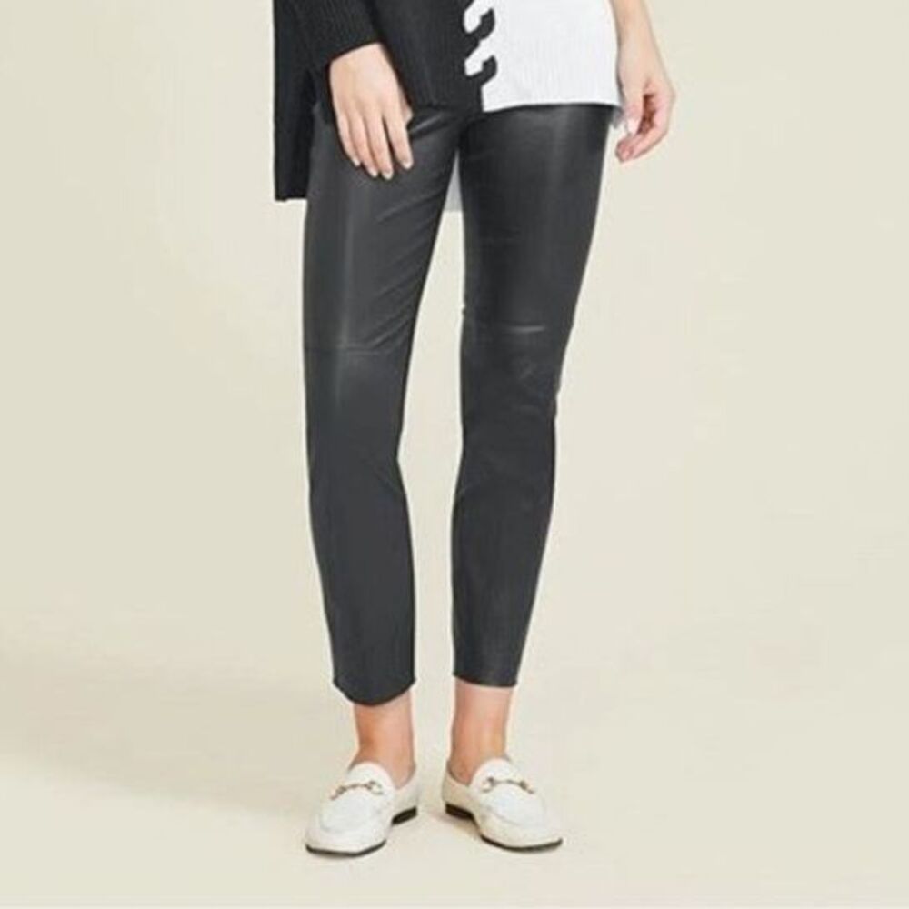 Pearl Lela Rose Lamb Leather Susie Slim Fit Pant Black Size 8